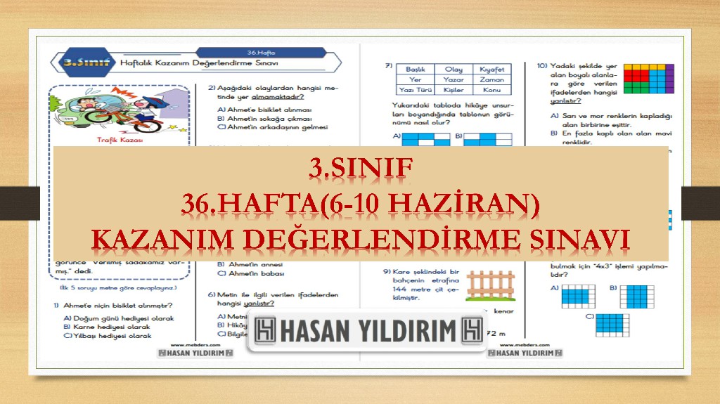3. Sınıf Haftalık Değerlendirme Testi-36.Hafta(6-10 Haziran)