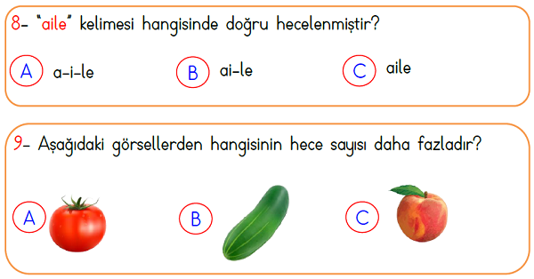 1. Sınıf Türkçe Hece Yaprak Test-2