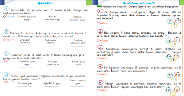 1. Sınıf Matematik Toplama ve Çıkarma İşlemi Problemleri 4