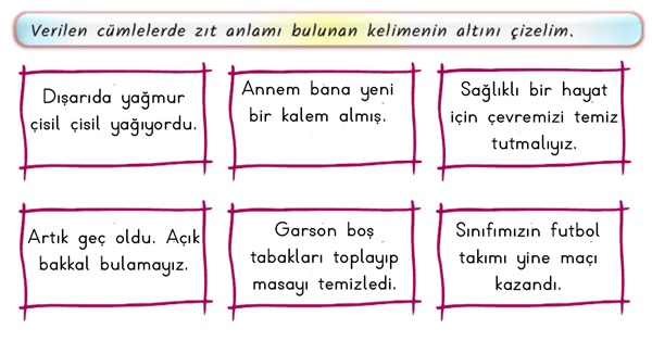 2. Sınıf Türkçe Zıt Anlamlı Kelimeler Etkinliği-3