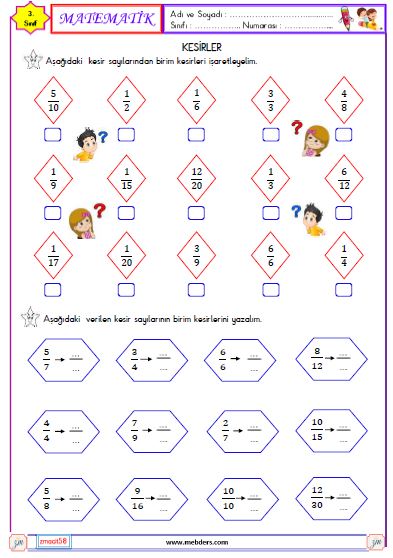 3. Sınıf Matematik Kesirler Etkinliği 5