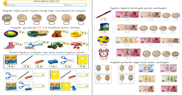 1. Sınıf Matematik Paralarımız Etkinliği-3