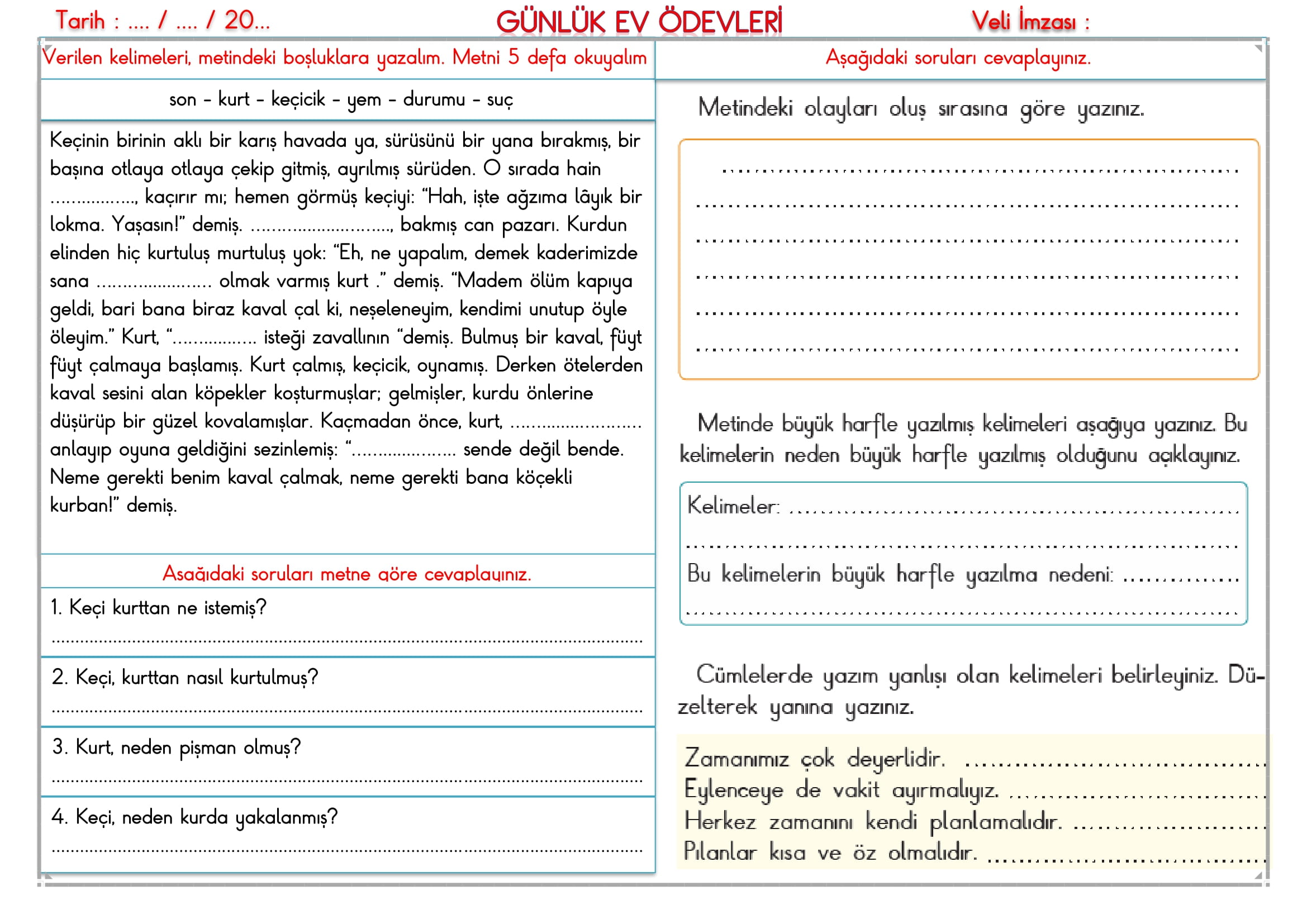 2. Sınıf - 01 Aralık 2025 Günlük Ev Ödevleri