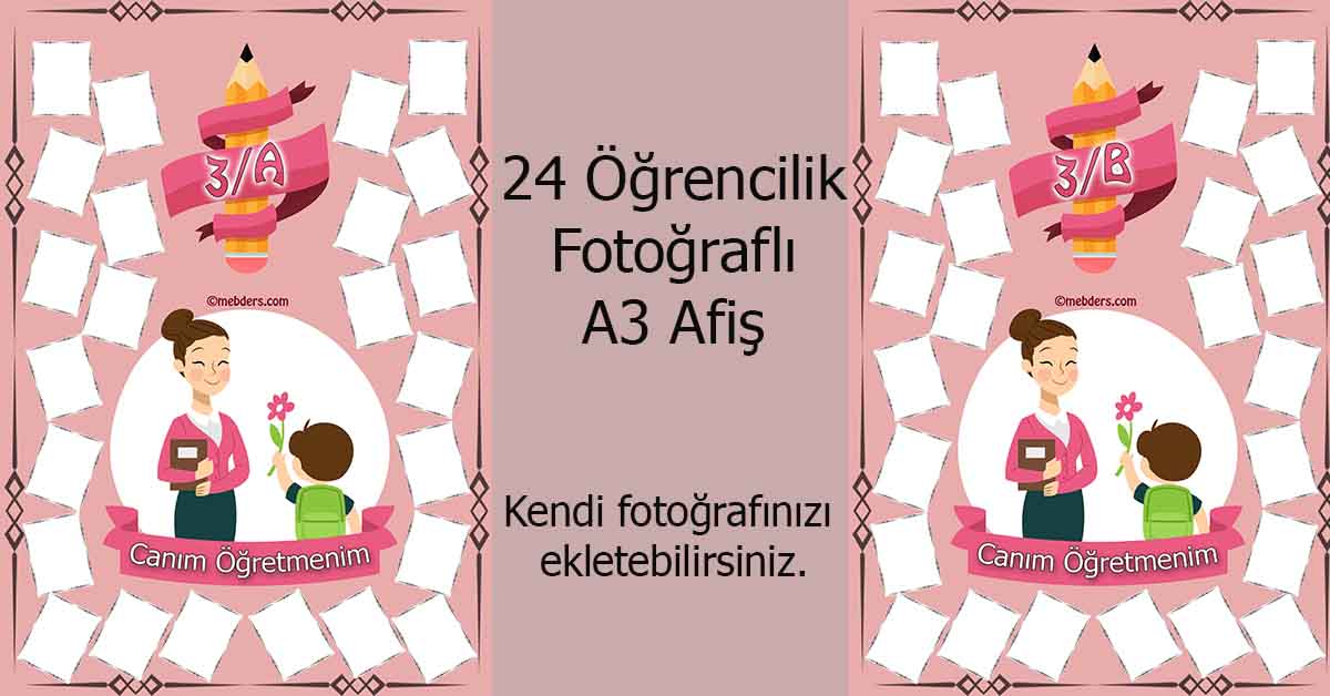 Fotoğraf eklemeli öğretmen ve öğrencilerine özel 3. sınıf afişleri