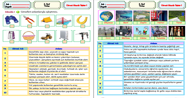 3. Sınıf Türkçe Görsel Kelime İlişkisi Etkinliği