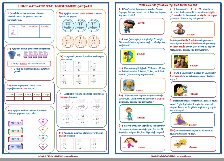 2. Sınıf Matematik Genel Değerlendirme Çalışması (2 Sayfa)