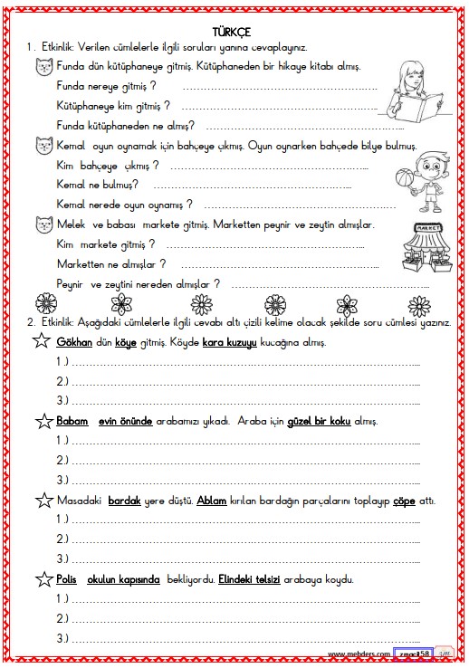 2. Sınıf Türkçe 5 N 1K Soruları Etkinliği