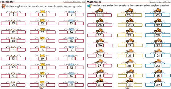 1. Sınıf Matematik Ritmik Saymalar (Önceki ve Sonraki Sayılar)