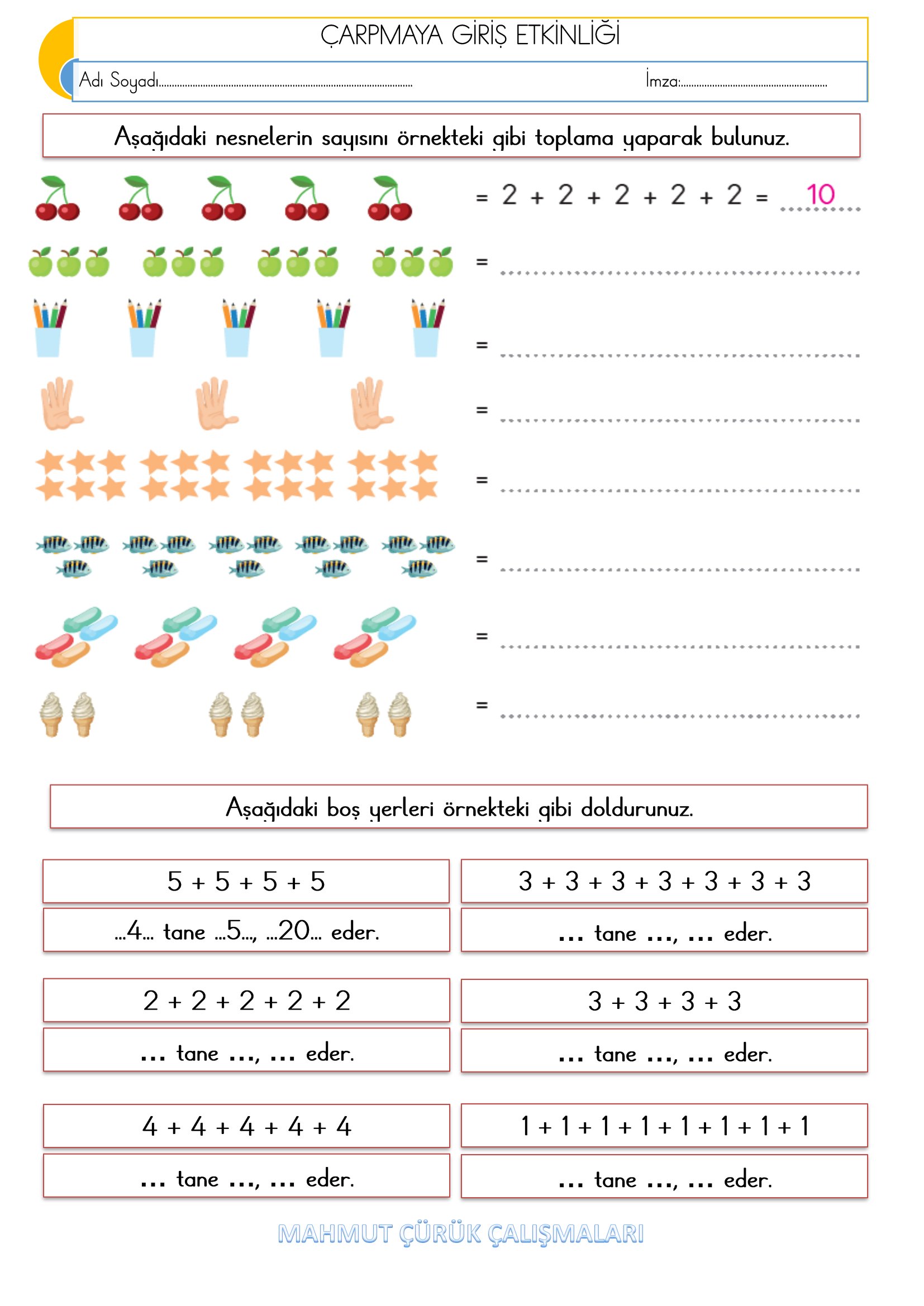 2. Sınıf - Matematik - Çarpmaya Giriş Etkinliği-2