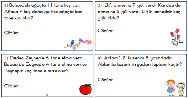 1. Sınıf Matematik Toplama İşlemi ile İlgili Problemler 2