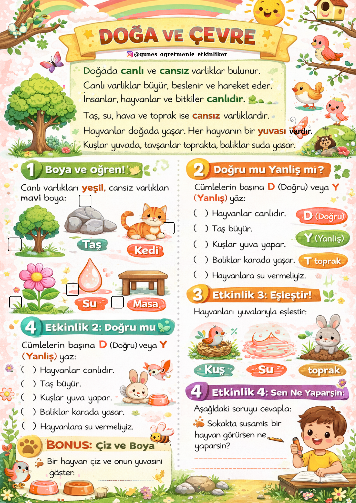 1. Sınıf Hayat Bilgisi Doğa ve Çevre