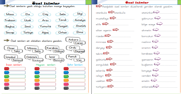 1. Sınıf Türkçe Özel İsimler ve Kesme İşareti Etkinliği