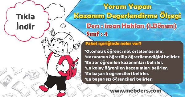 4. Sınıf İnsan Hakları, Yurttaşlık ve Demokrasi 1.Dönem Yorum Yapan Kazanım Değerlendirme Ölçeği