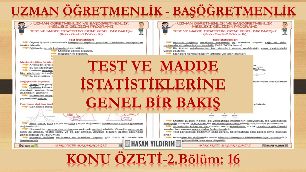 Test ve Madde İstatistiklerine Genel Bir Bakış (Konu Özeti-2.Bölüm:16)