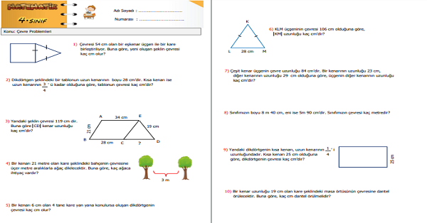 4. Sınıf Matematik Çevre Problemleri Etkinliği 2