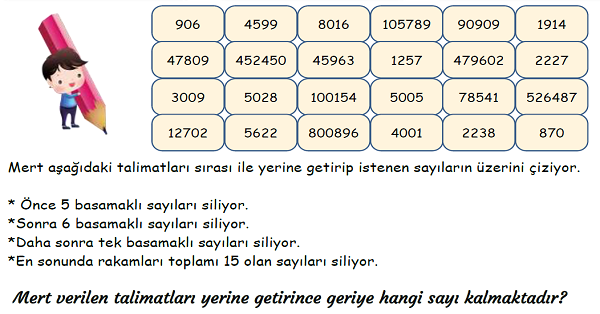 4. Sınıf Matematik Doğal Sayıları Okuma Yazma Yeni Nesil Sorular Etkinliği