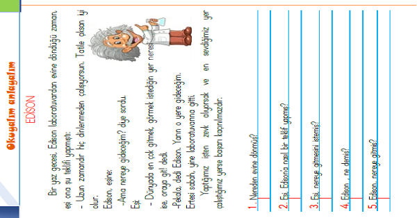 1. Sınıf Türkçe Okuyalım-Anlayalım-Cevaplayalım (Edison) Metni