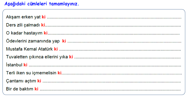 4. Sınıf Türkçe Ki Bağlaç ve Ekinin Yazılışı-2