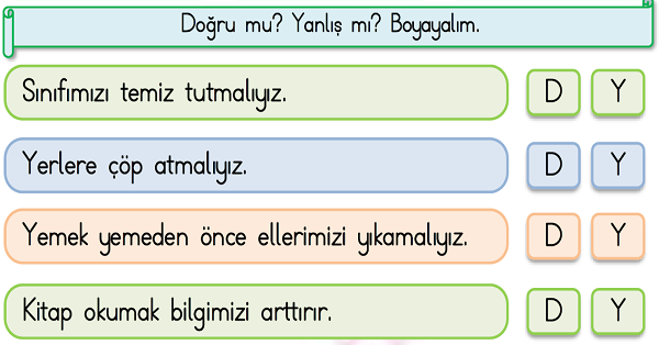 1. Sınıf Türkçe Okuma Anlama Çalışmaları (Doğru-Yanlış)-1