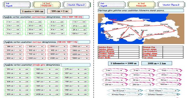 4. Sınıf Matematik Uzunlukları Ölçme (Uzunluk Ölçme Birimleri Arasındaki İlişkiler m-cm-km)-2