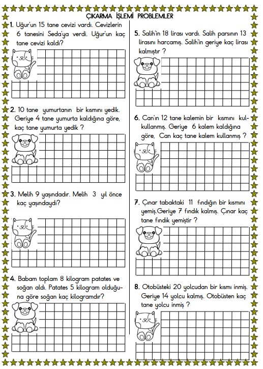 1. Sınıf Matematik Çıkarma İşlemi Problemler Etkinliği 13
