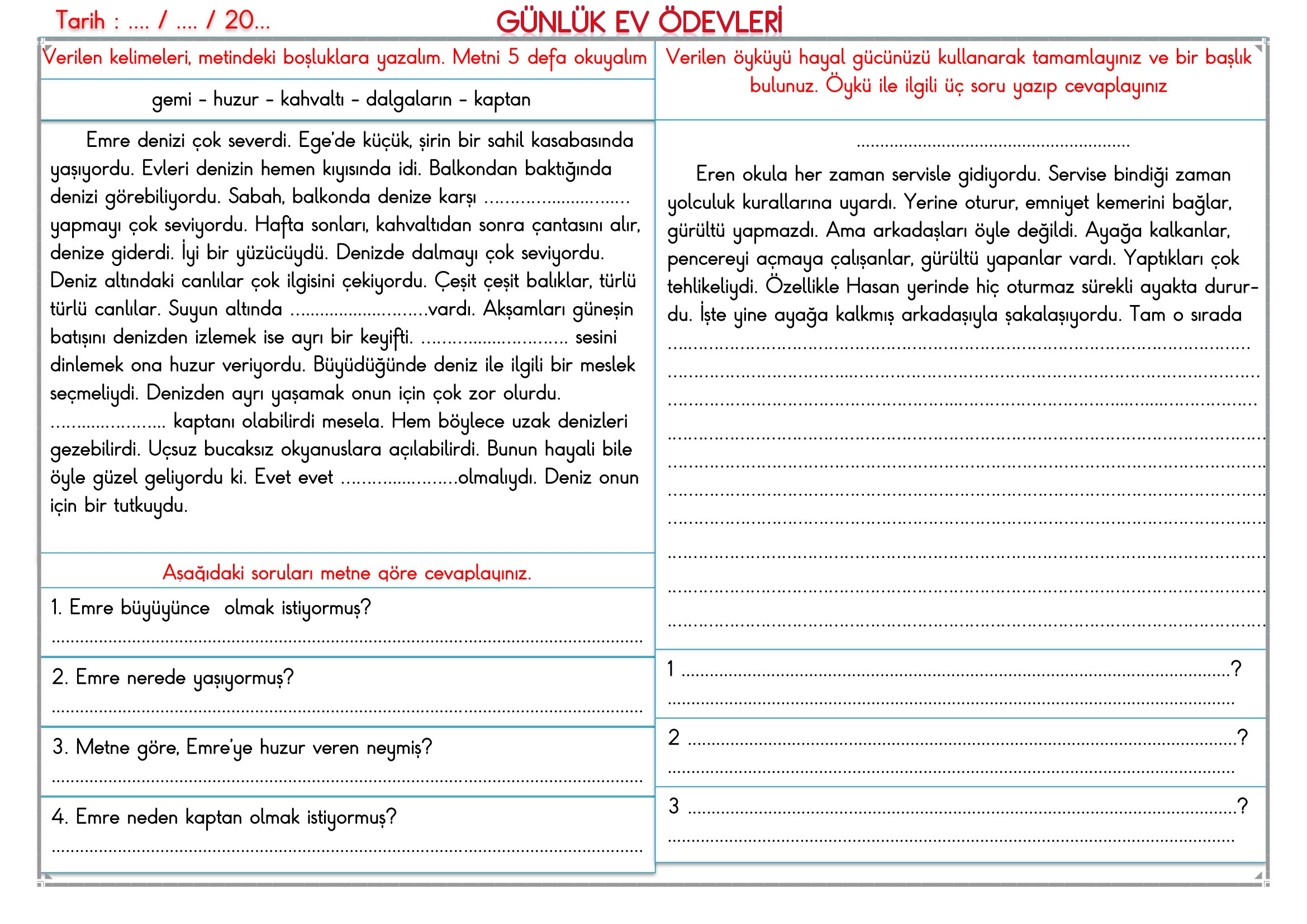 2. Sınıf - 27 Mart 2026 Günlük Ev Ödevleri