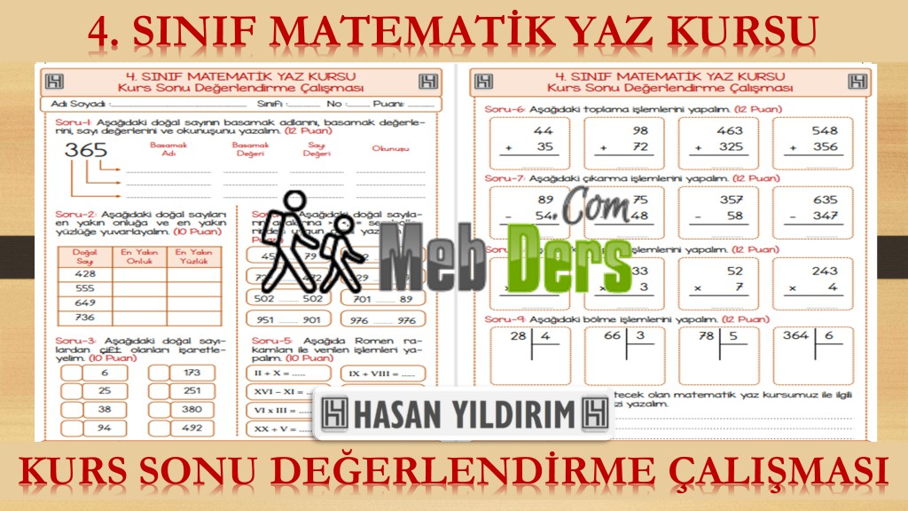 4. Sınıf Matematik Yaz Kursu - Kurs Sonu Değerlendirme Çalışması