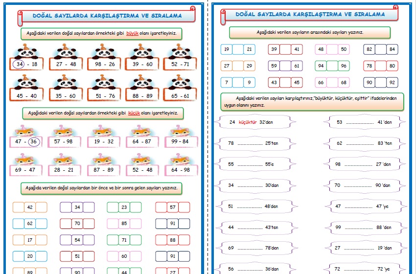 2. Sınıf Matematik Doğal Sayıları Karşılaştırma ve Sıralama