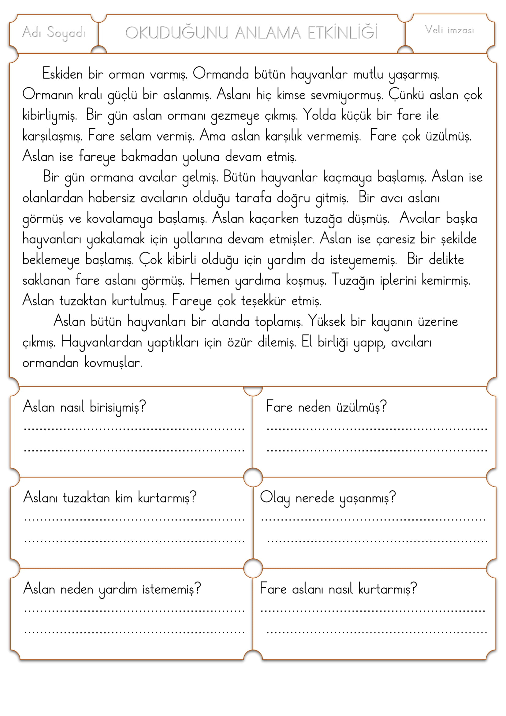 1. Sınıf Türkçe Okuduğunu Anlama Etkinliği -8