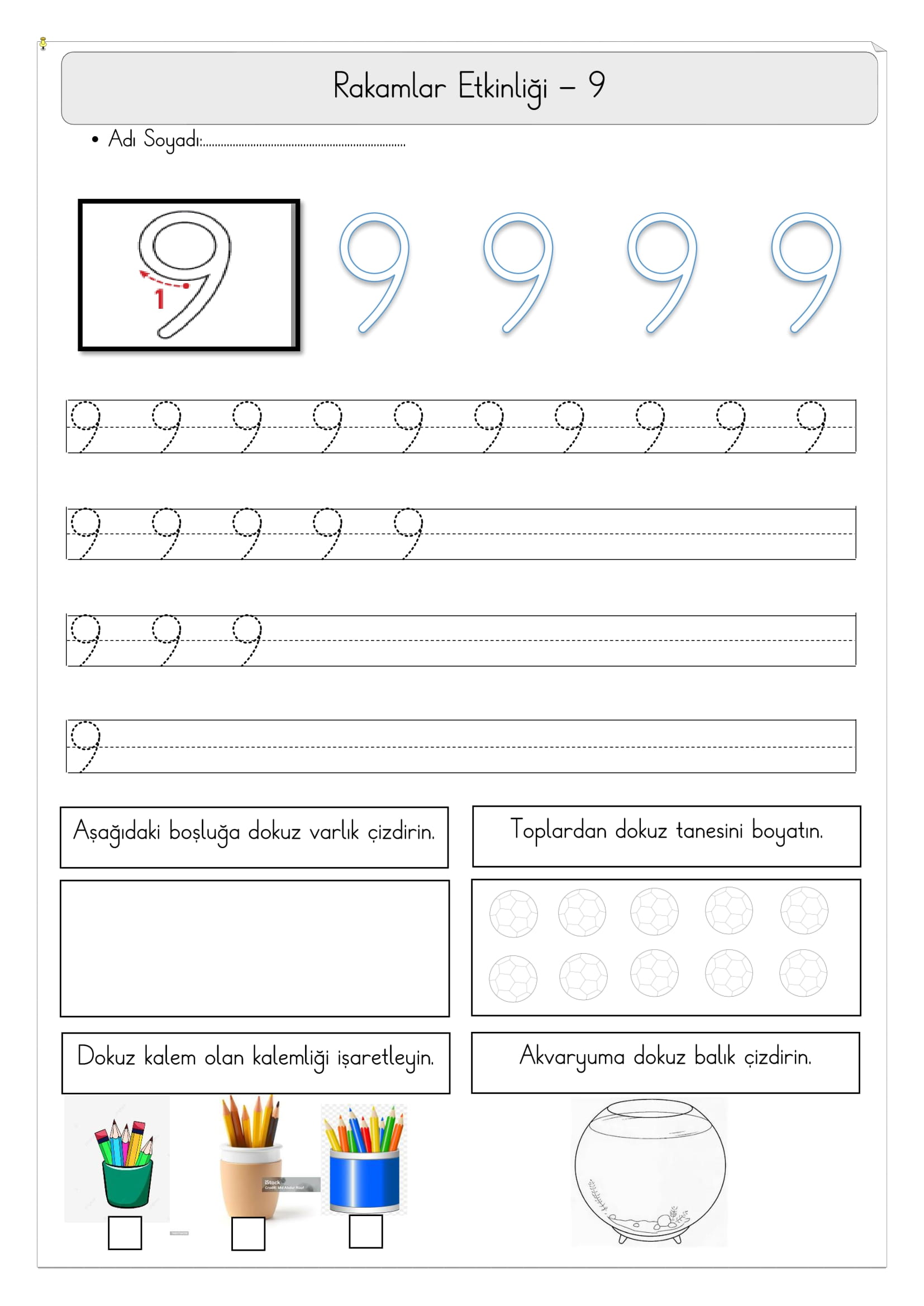 1. Sınıf Matematik 9 Rakamı Etkinliği