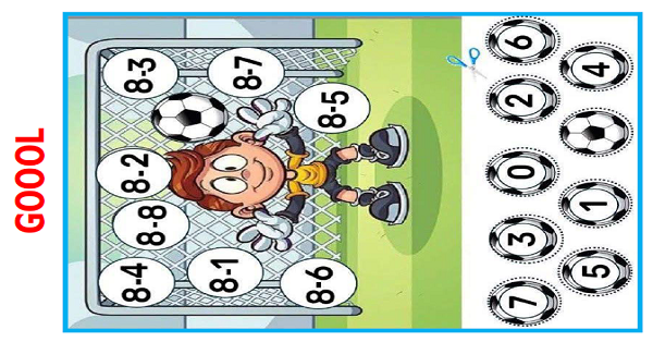1. Sınıf Matematik Çıkarma İşlemi Kes-Yapıştır (Gol) Etkinliği 2