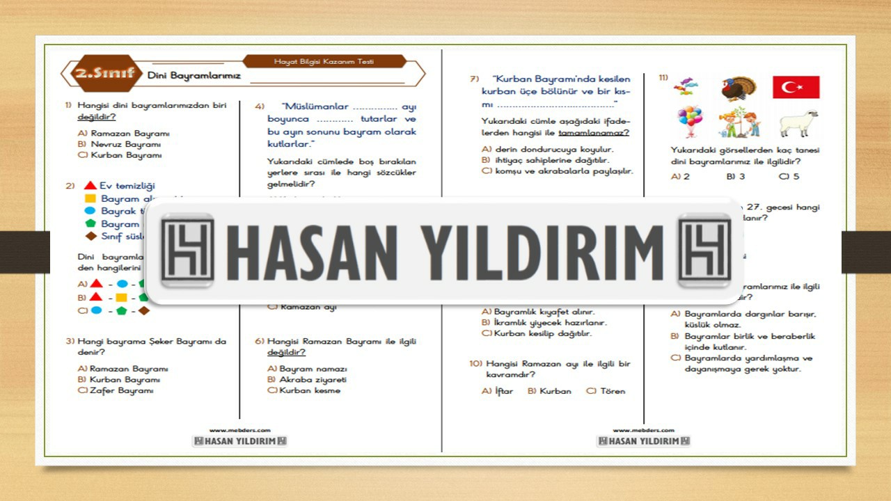 2. Sınıf Hayat Bilgisi Dini Bayramlarımız Testi