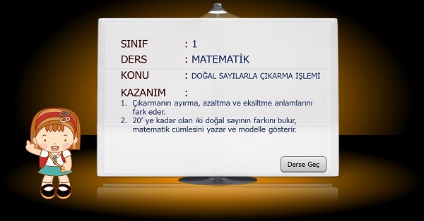 1. Sınıf Matematik Doğal Sayılarla Çıkarma İşlemi Sunusu