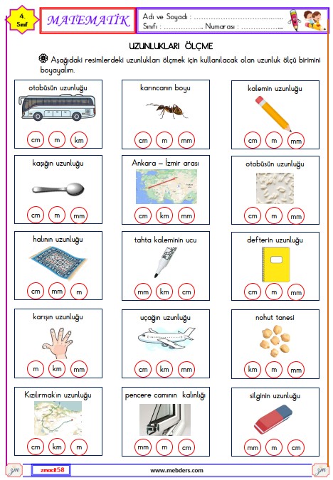 4. Sınıf Matematik Uzunluk Ölçme Etkinliği 11