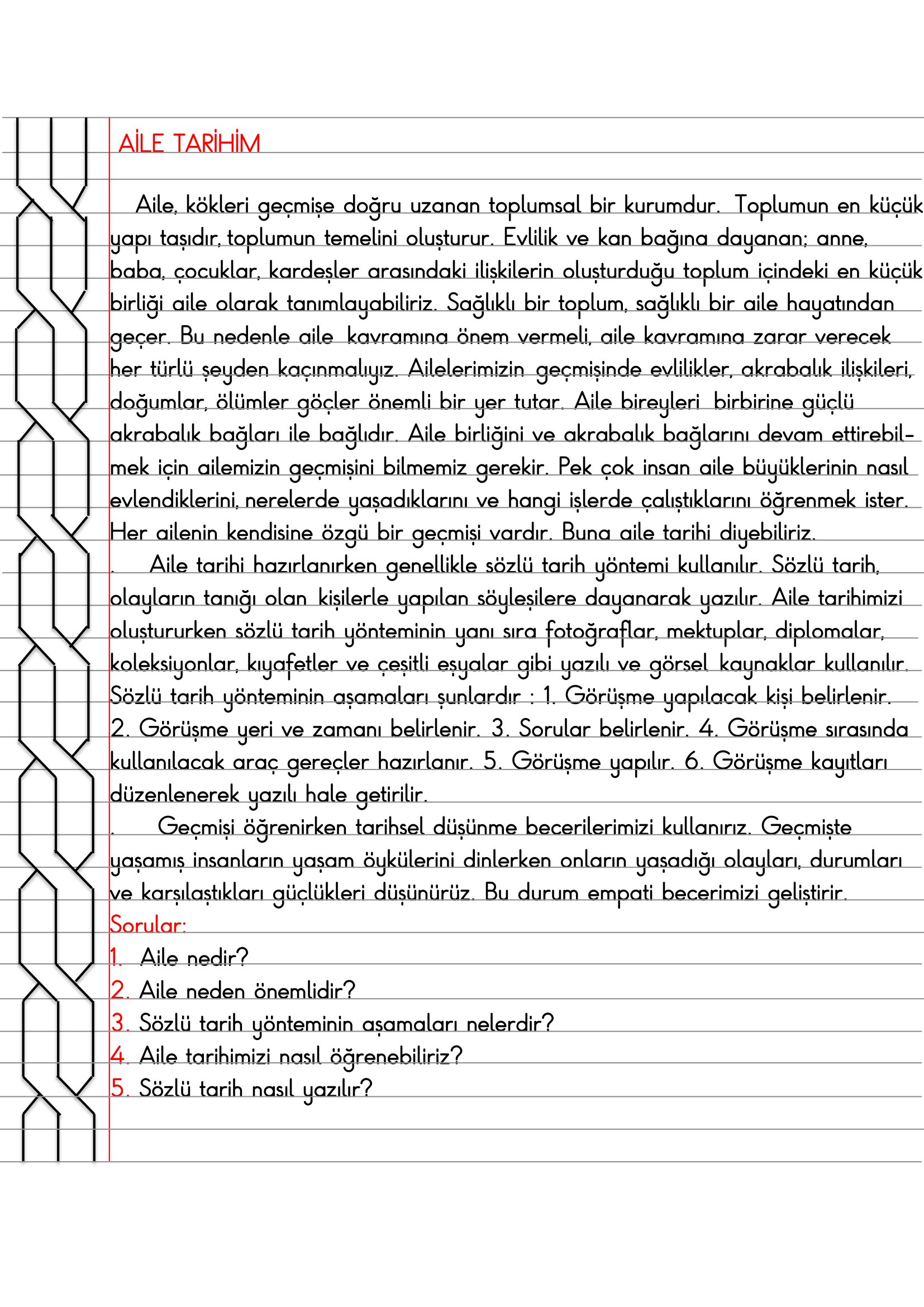 4. Sınıf - Sosyal Bilgiler - Ailem Tarihim Defter Özeti