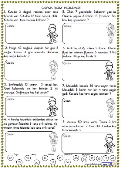 2. Sınıf Matematik Çarpma İşlemi ile İlgili Problemler Etkinliği 7