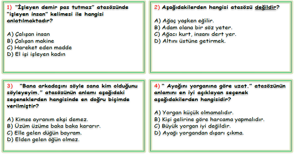 4. Sınıf Türkçe Atasözleri Test-2
