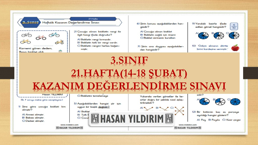3. Sınıf Haftalık Değerlendirme Testi-21.Hafta(14-18 Şubat)