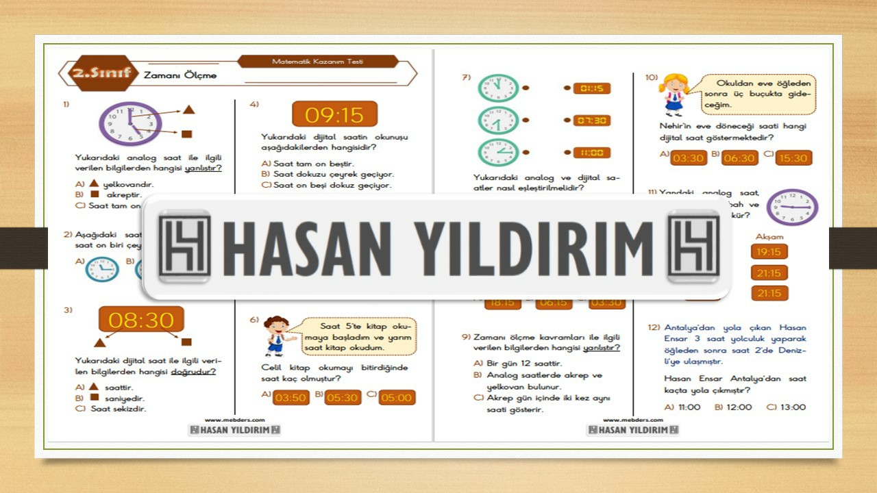 2. Sınıf Matematik Zamanı Ölçme Testi