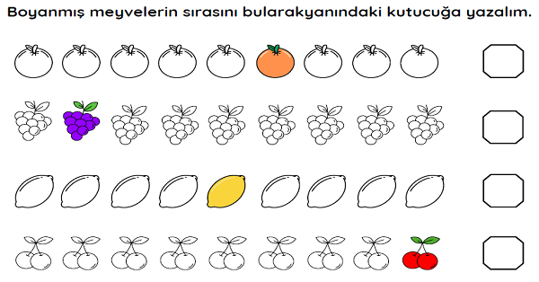 1. Sınıf Matematik Sıra Bildiren Sayılar Boyama Etkinliği