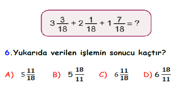 4. Sınıf Matematik Kesirler Yaprak Test-9