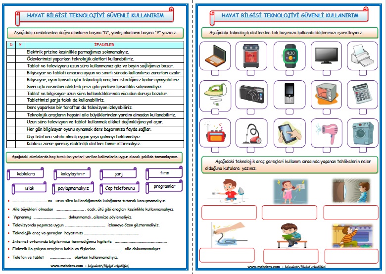 2. Sınıf Hayat Bilgisi Teknolojiyi Güvenli Kullanırım Etkinlik Çalışması