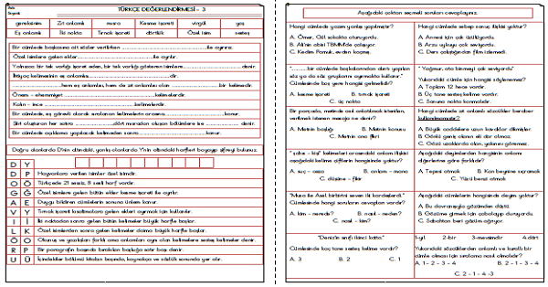 3. Sınıf - Türkçe Değerlendirmesi-3