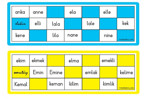1. Sınıf İlkokuma Öğrenilen Sözcüklerle Tombala Oyunu