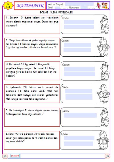 3. Sınıf Matematik Bölme İşlemi Problemler 5