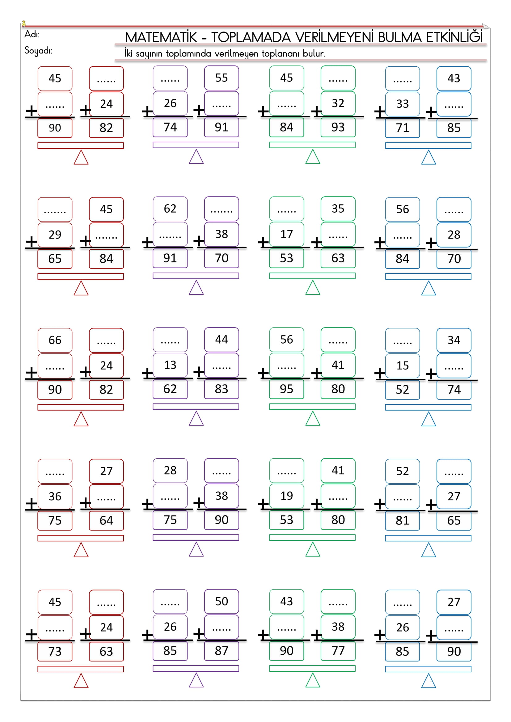 2. Sınıf - Matematik - Toplamada Verilmeyeni Bulma Etkinliği-2