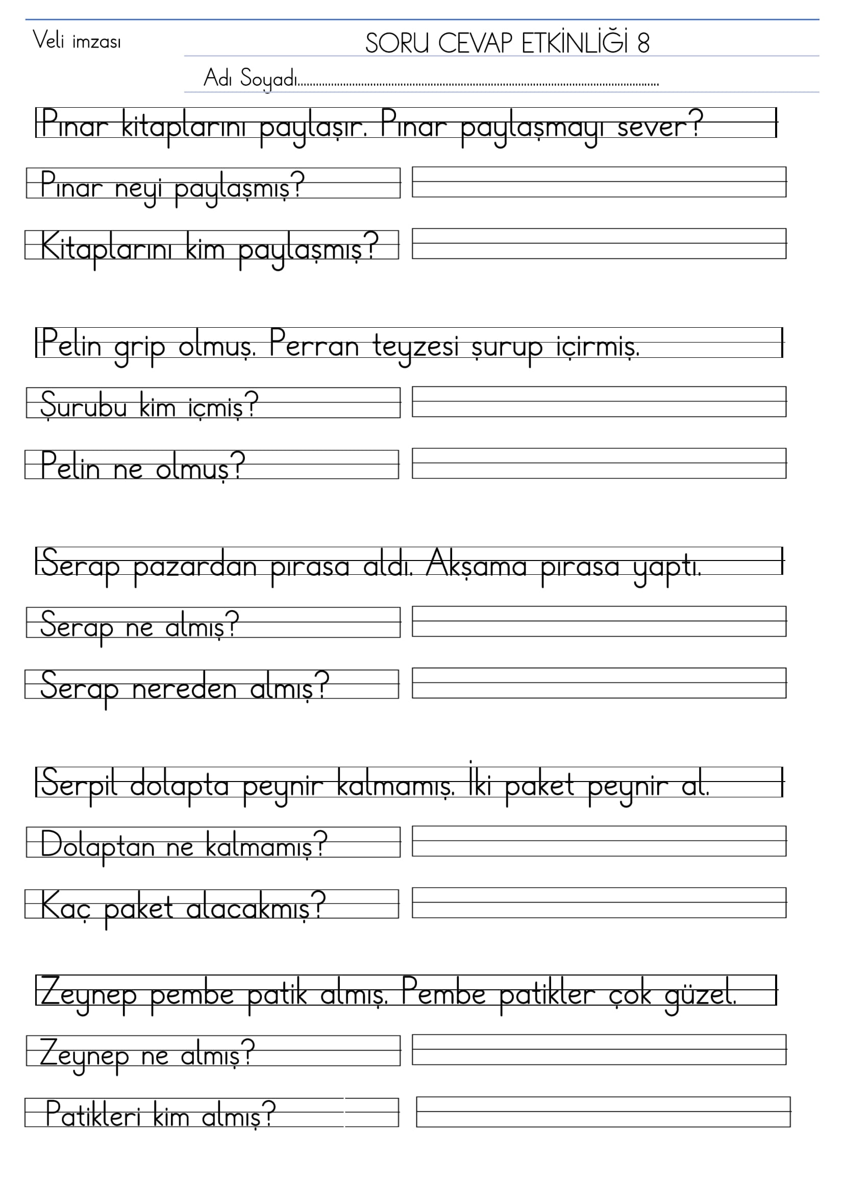 1. Sınıf İlk Okuma Yazma P Sesi Kısa Soru Cevap Etkinliği 8