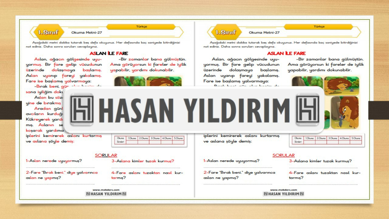 1. Sınıf Türkçe Okuma Metni-27 (Aslan ile Fare)