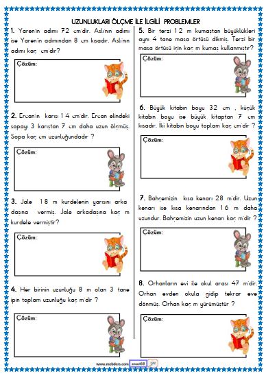 2. Sınıf Matematik Uzunluk Ölçme İle İlgili Problemler 5 Etkinliği