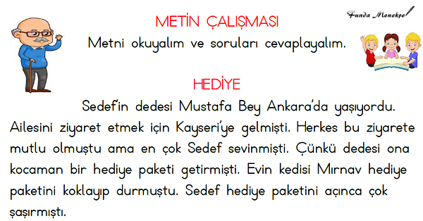 1. Sınıf Türkçe (Hediye) Okuma Metni Etkinliği